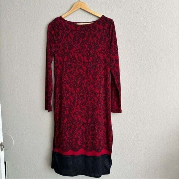 Michael Kors Cinnabar Red Umbria Lace Print Stretch Matte Jersey Sheath Dress M - Picture 2 of 8